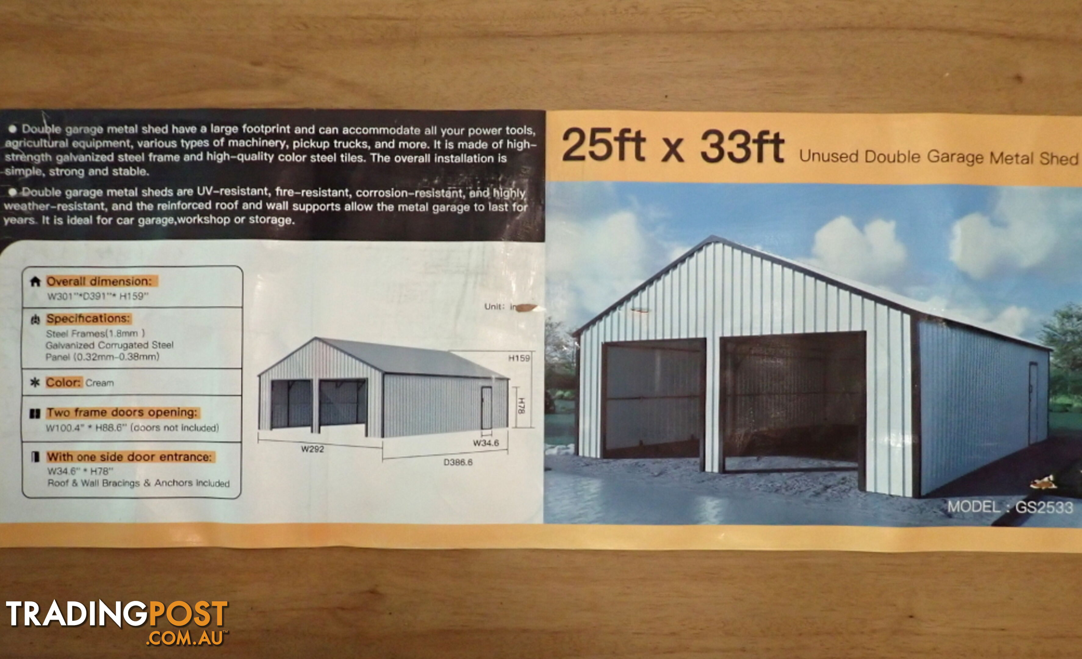 New 7.6m x 10.1m (77m2) All Steel Double Garage Carport Shed Mancave