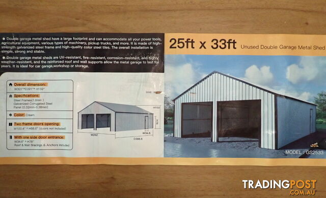 New 7.6m x 10.1m (77m2) All Steel Double Garage Carport Shed Mancave