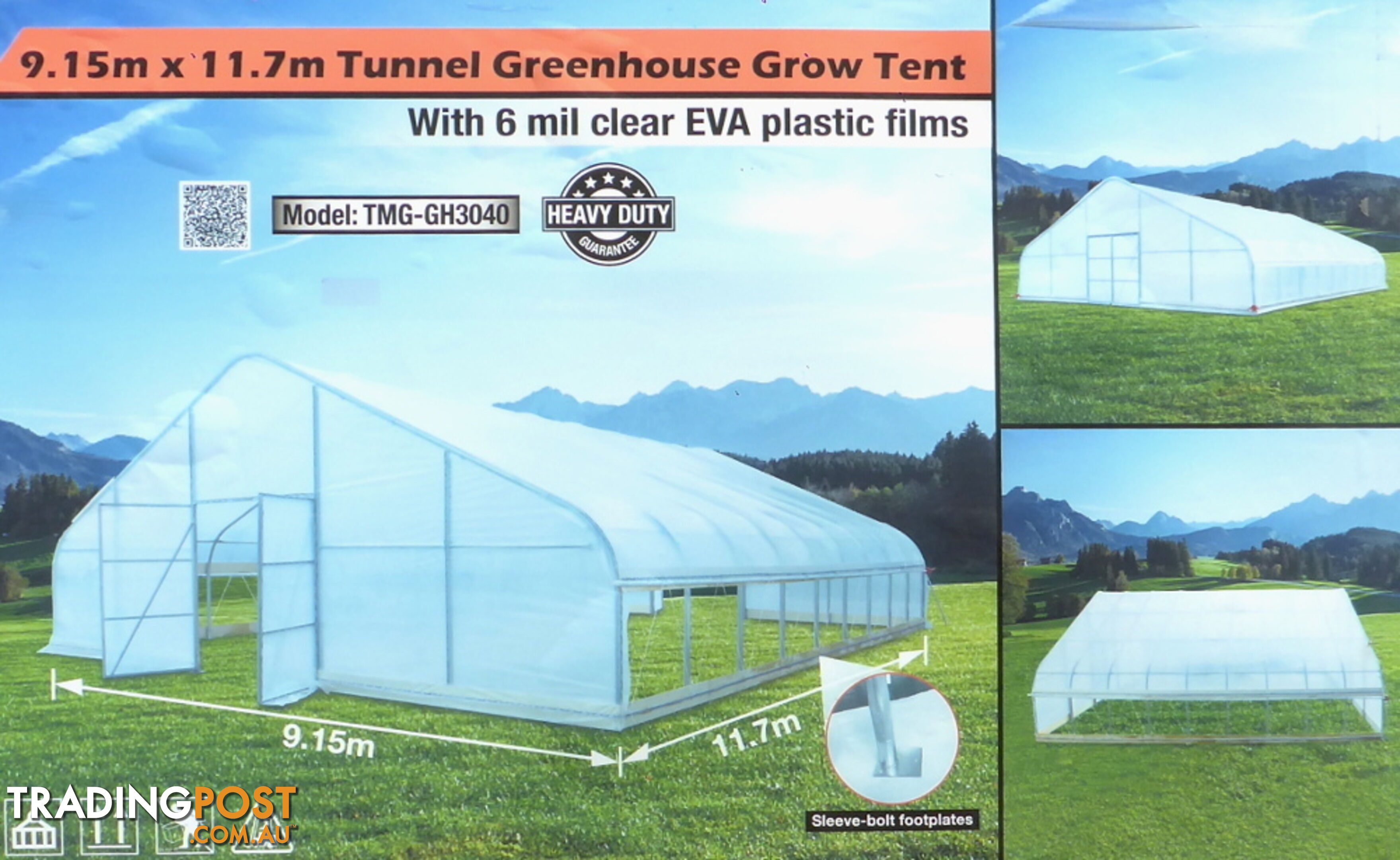 Huge 9.15m x 11.7m (107m2) Greenhouse Tunnel Building Grow Tent