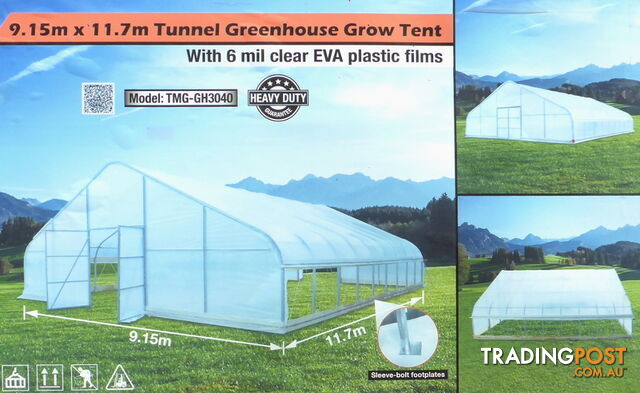 Huge 9.15m x 11.7m (107m2) Greenhouse Tunnel Building Grow Tent