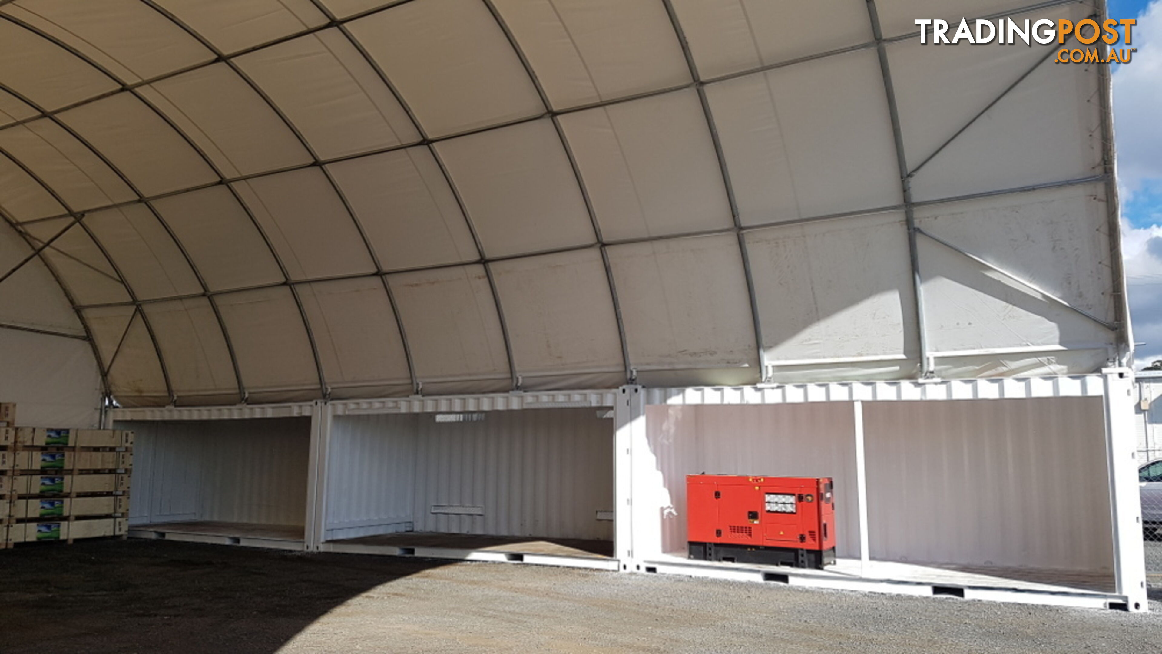 New 12m x 18m (223m2) Container Shelter Workshop Igloo Dome & Endwall