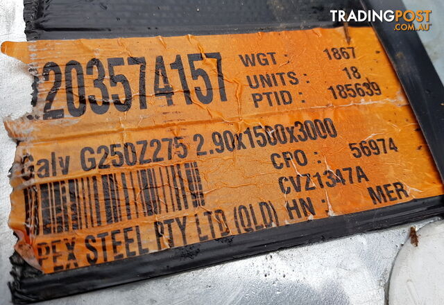 New Galvanised Steel Sheets 1500mm x 3000mm x 2.9mm, RRP $500