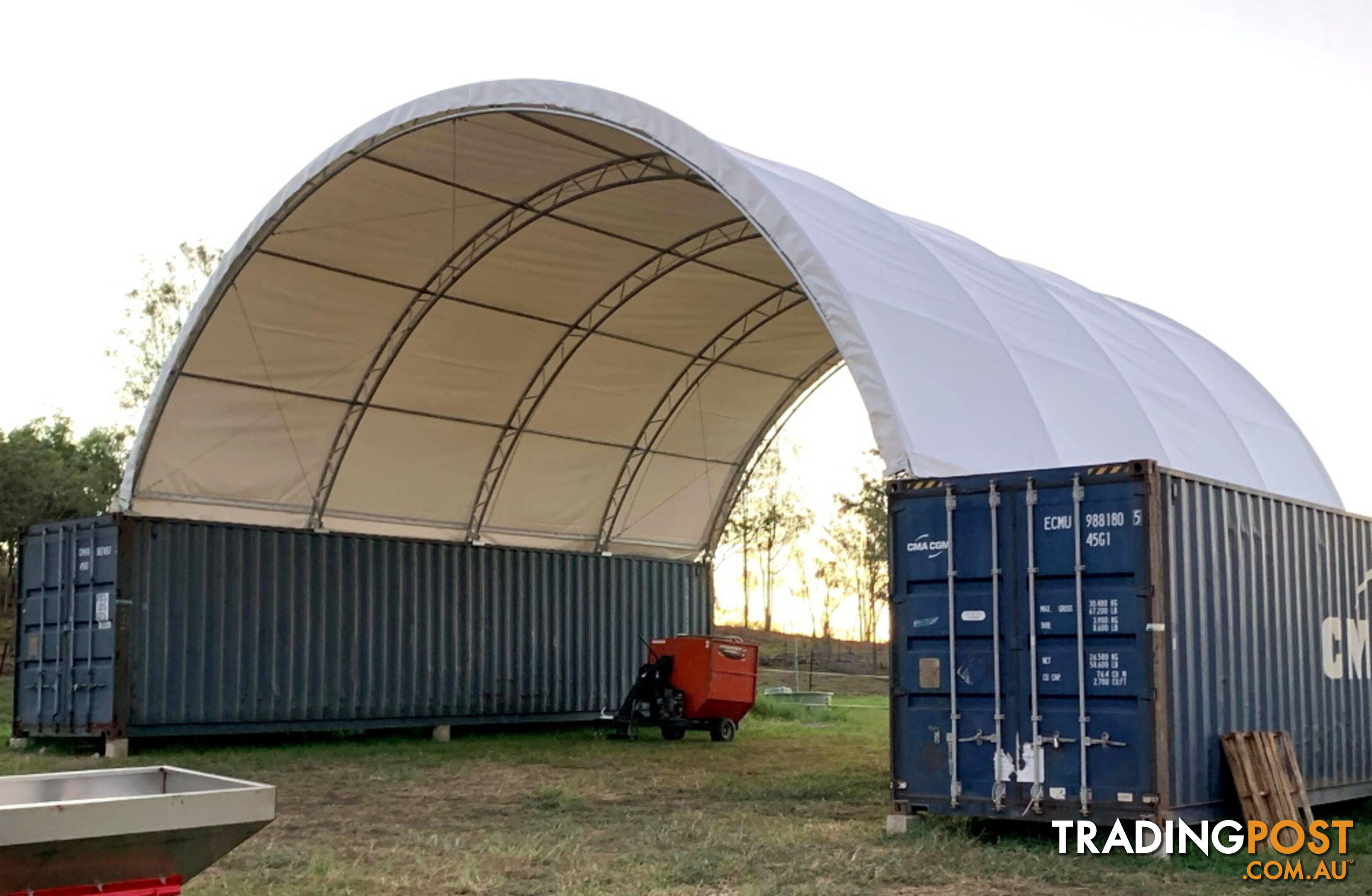 New 12m x 12m Double Trussed Container Shelter Workshop Igloo Dome