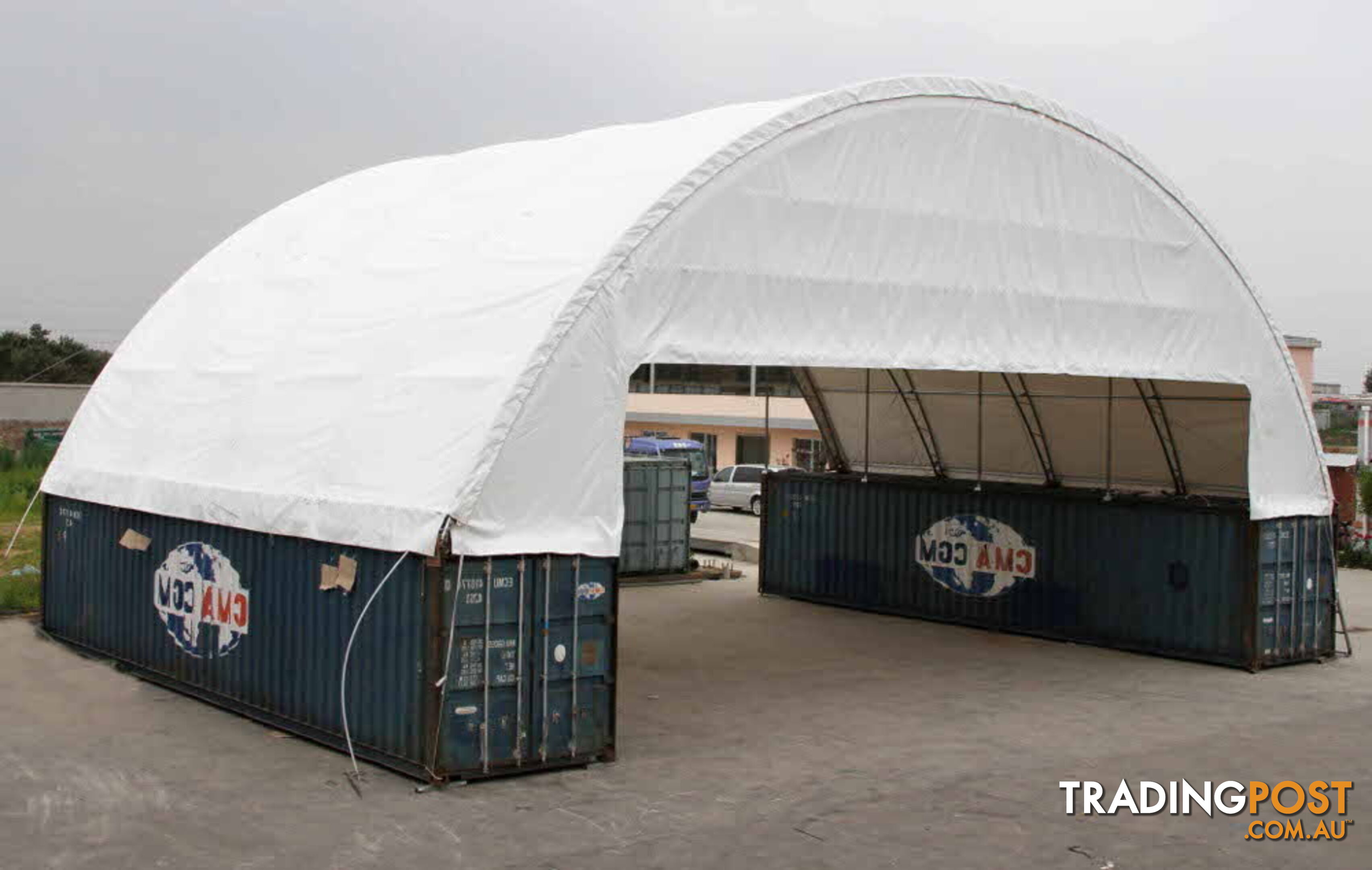 New 18m x 12m Double Trussed Container Shelter Workshop Igloo Dome