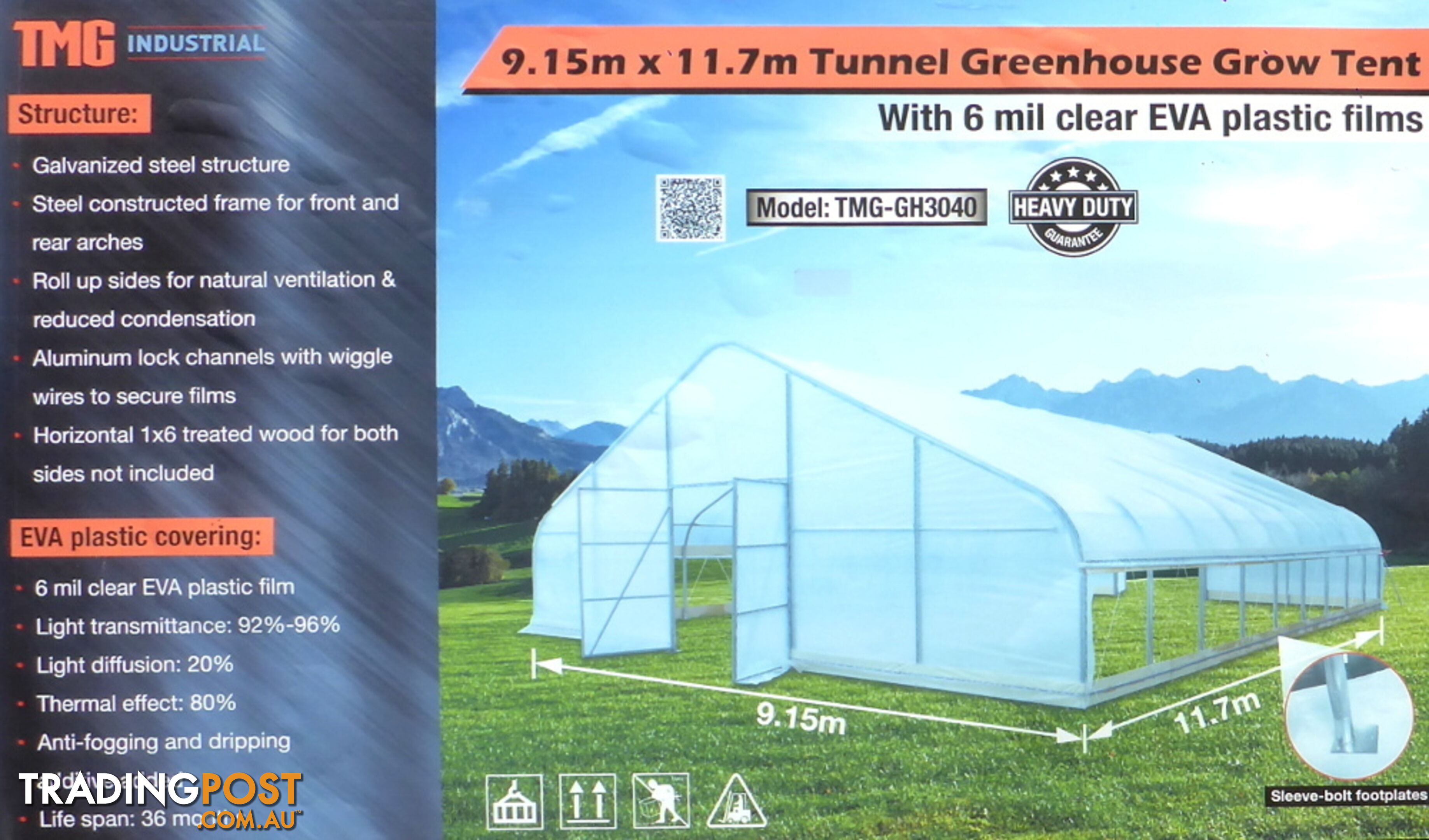 Huge 9.15m x 11.7m (107m2) Greenhouse Tunnel Building Grow Tent