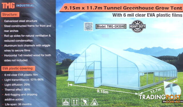 Huge 9.15m x 11.7m (107m2) Greenhouse Tunnel Building Grow Tent