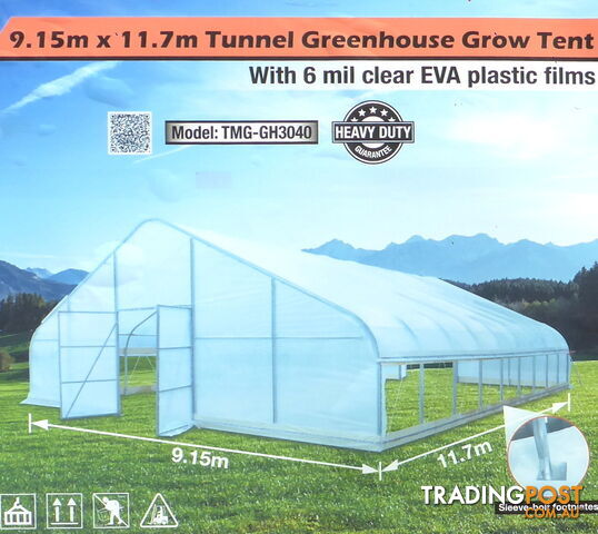 Huge 9.15m x 11.7m (107m2) Greenhouse Tunnel Building Grow Tent