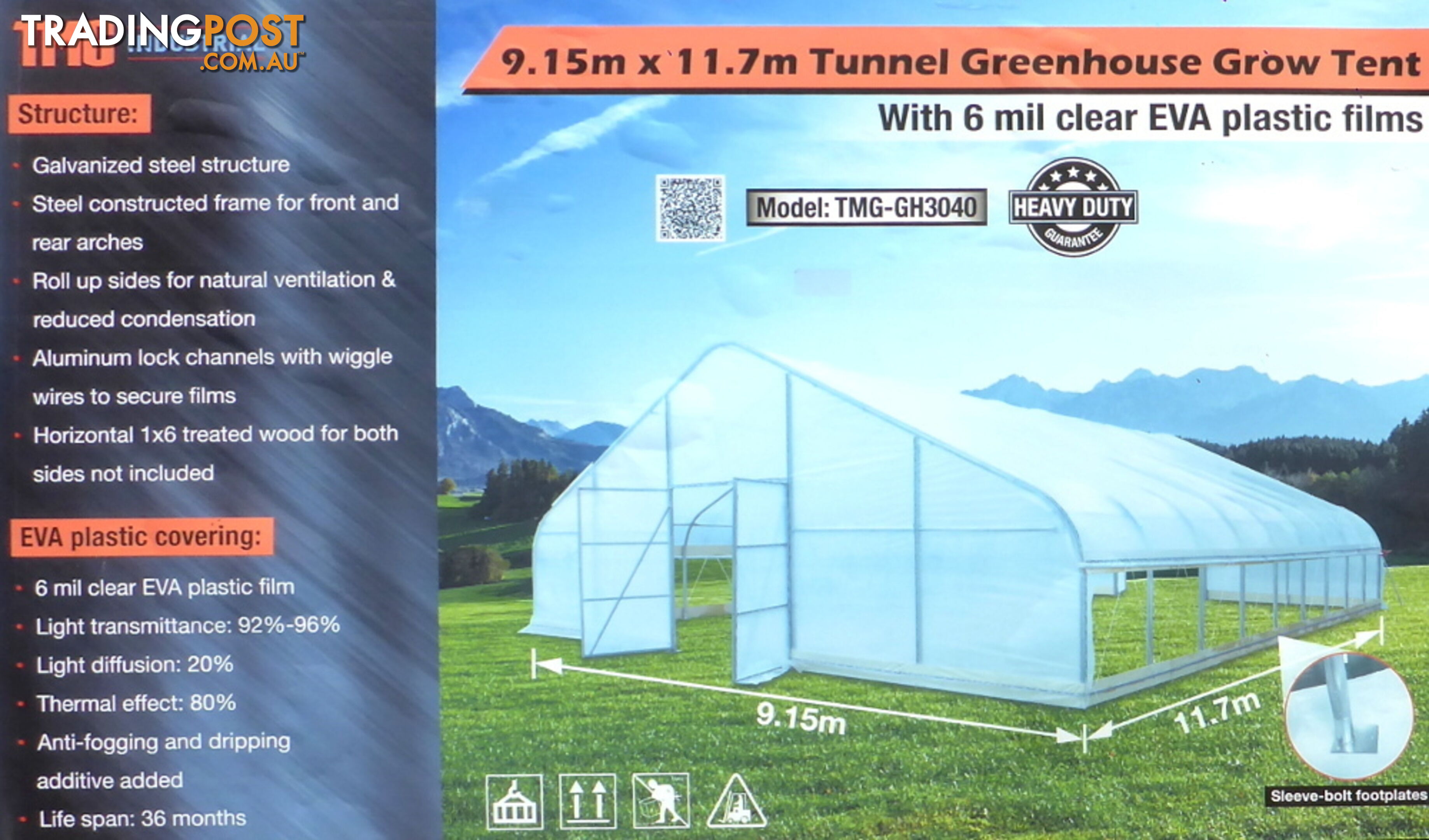 Huge 9.15m x 11.7m (107m2) Greenhouse Tunnel Building Grow Tent