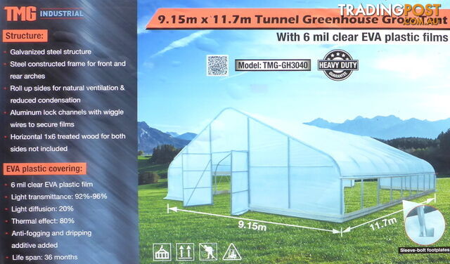 Huge 9.15m x 11.7m (107m2) Greenhouse Tunnel Building Grow Tent