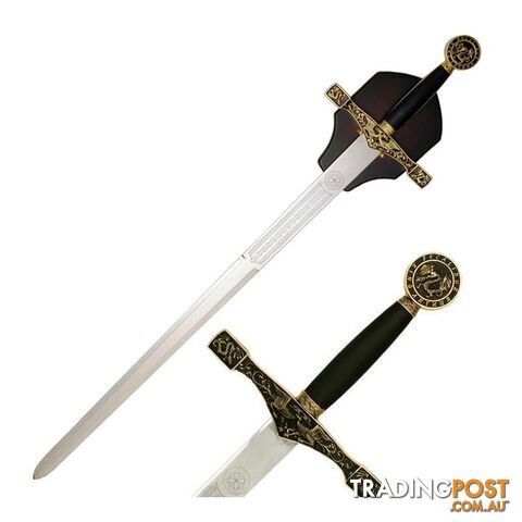 Gold Excalibur Sword with Wood Wall Plaque