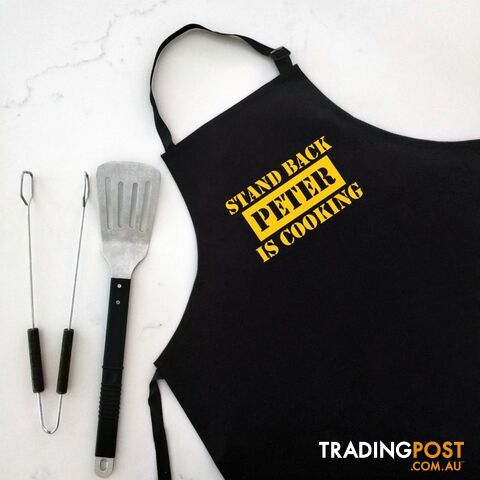 Stand Back Man Cooking - Personalised Apron Black
