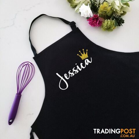 Personalised Black Apron Name with Crown
