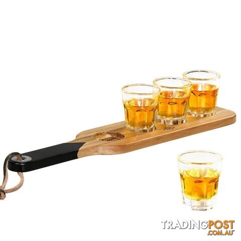 Serving Paddle with 4 Shot Glasses
