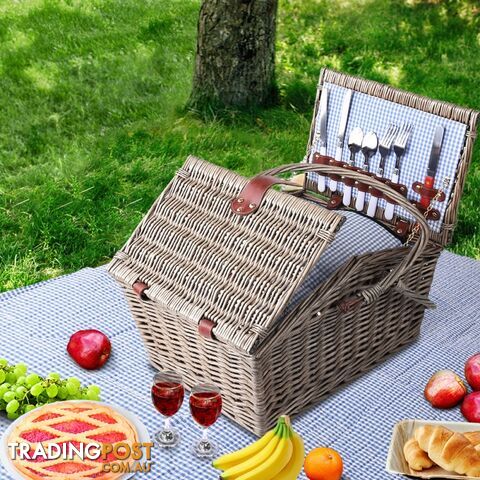 Alfresco 4 Person Picnic Wicker Basket With Outdoor Insulated Blanket