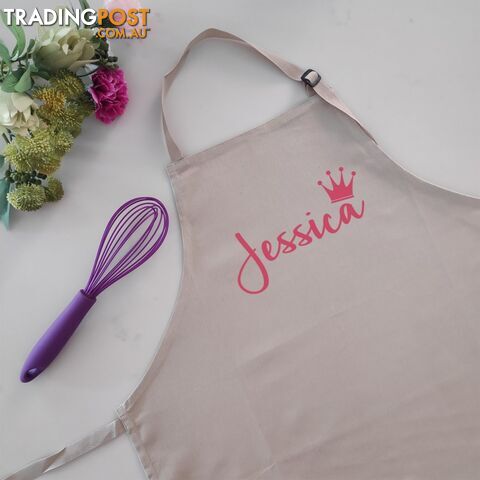 Personalised Beige Apron Name with Crown