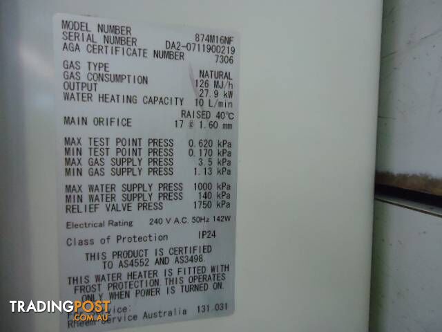 RHEEM 16 NATURAL GAS INSTANT HOT WATER SERVICE - photo 5 of 5