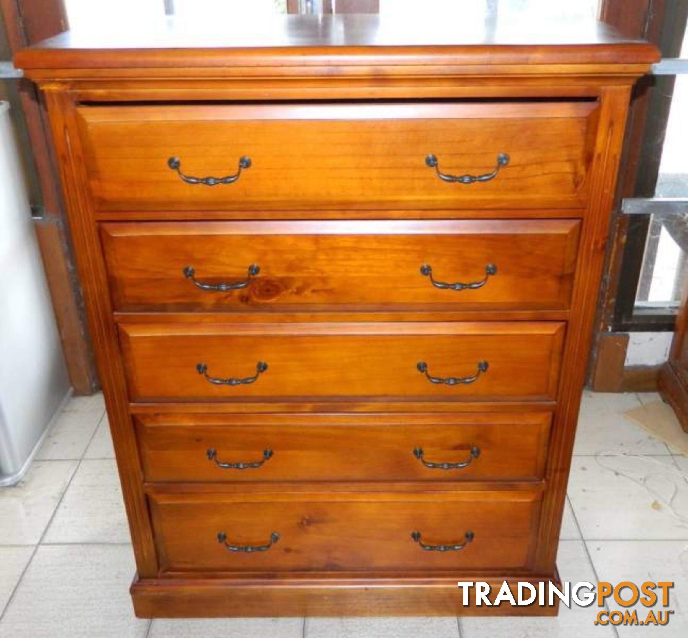 Quality Solid Wood 5 Drawer Tallboy