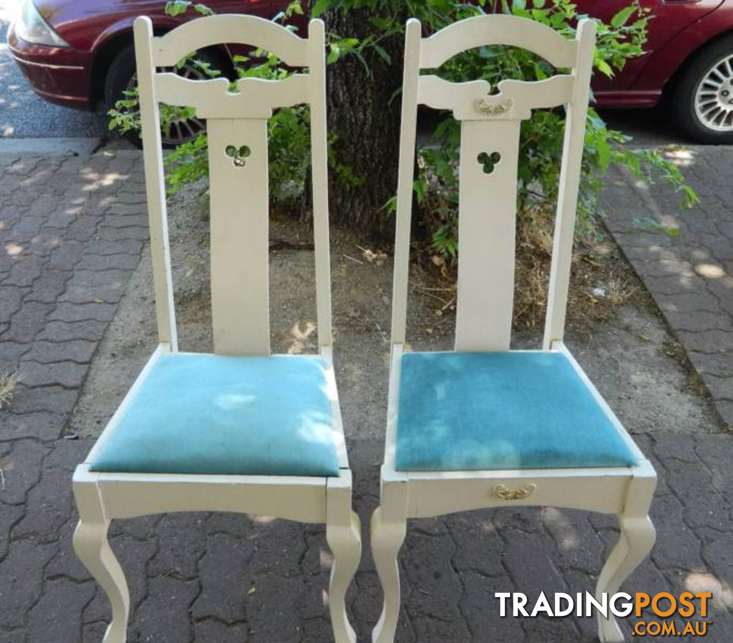 Pair Of Retro Ornate Wooden White Chairs !!!