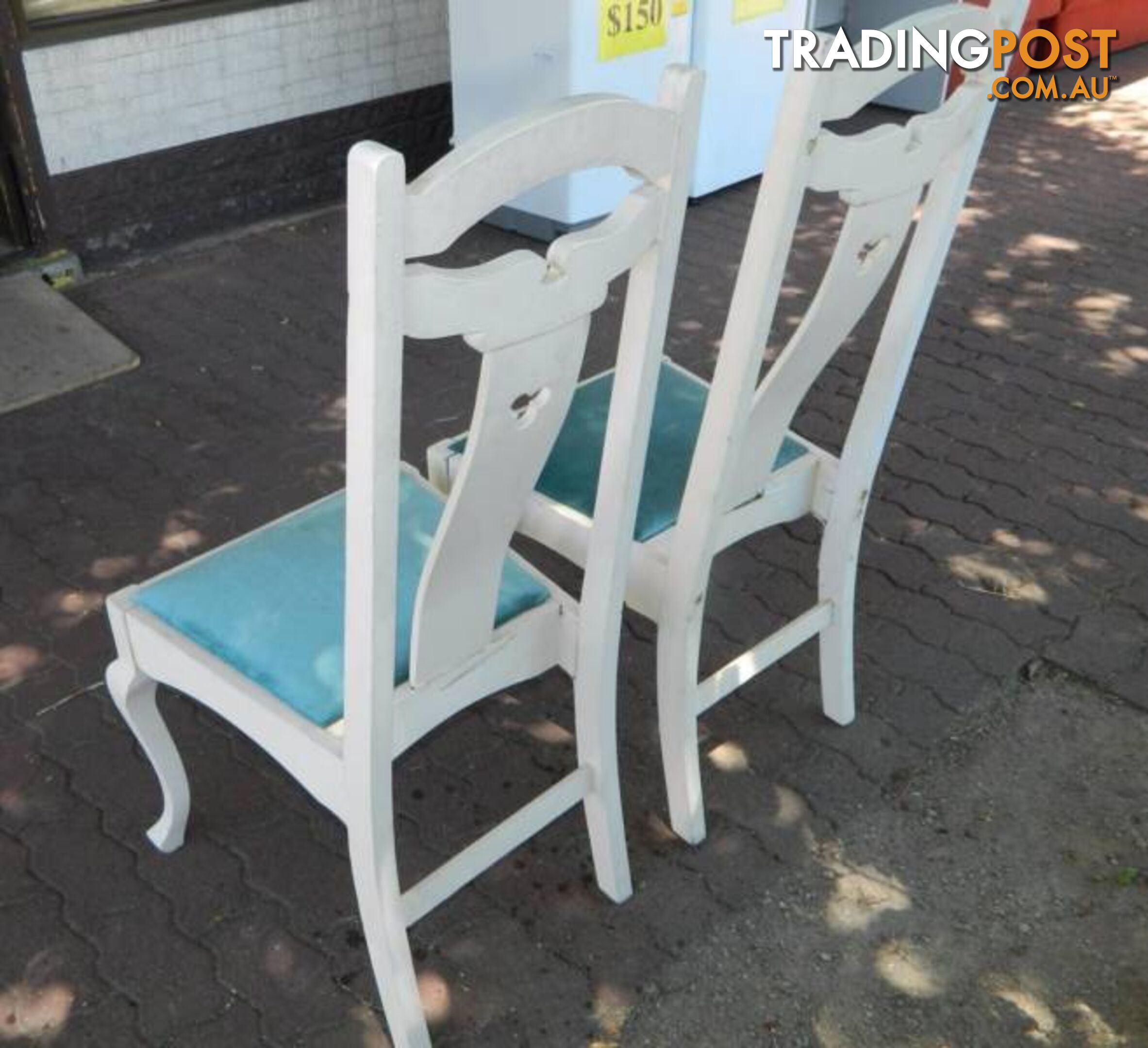 Pair Of Retro Ornate Wooden White Chairs !!!