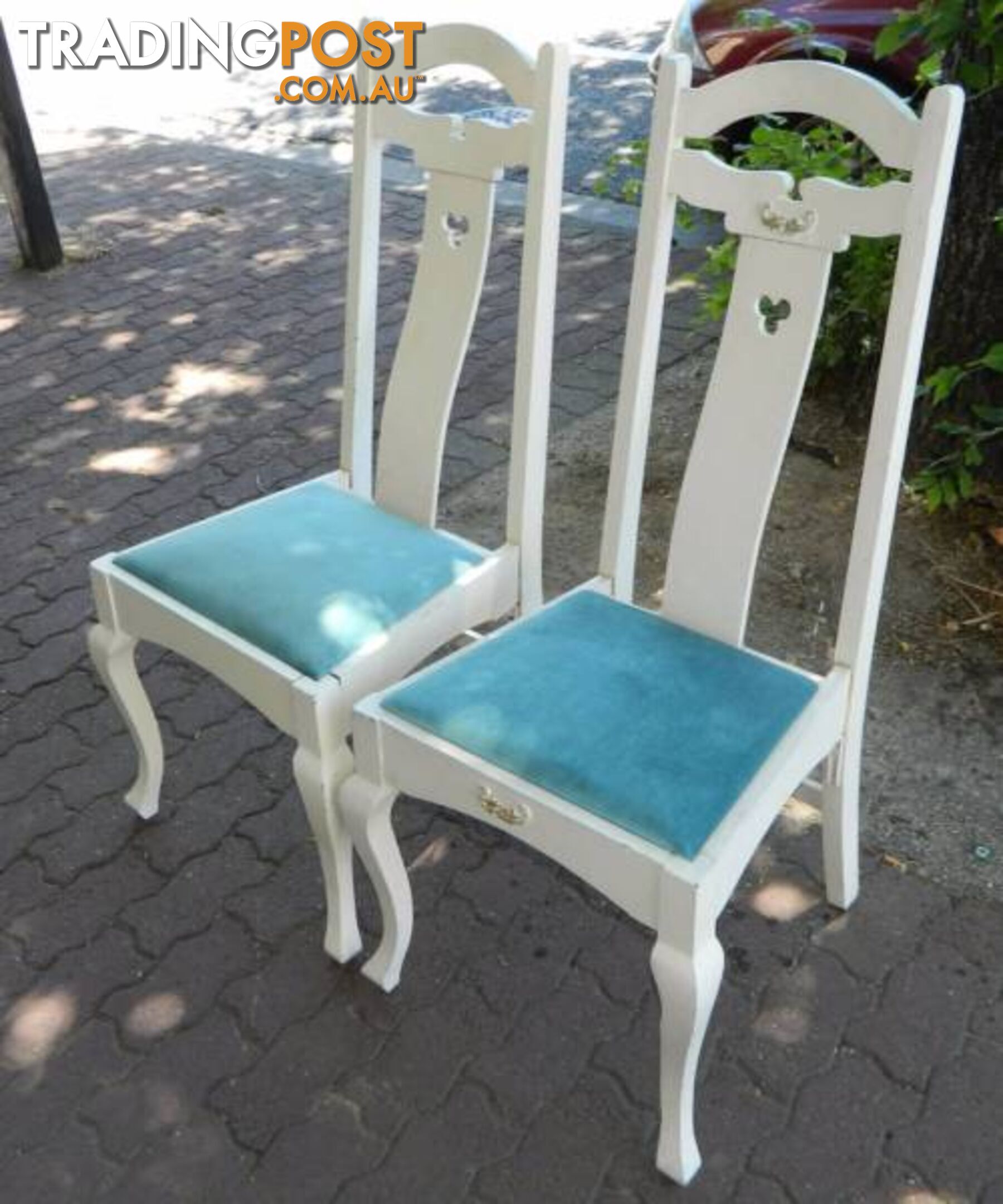 Pair Of Retro Ornate Wooden White Chairs !!!