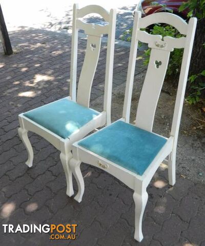 Pair Of Retro Ornate Wooden White Chairs !!!