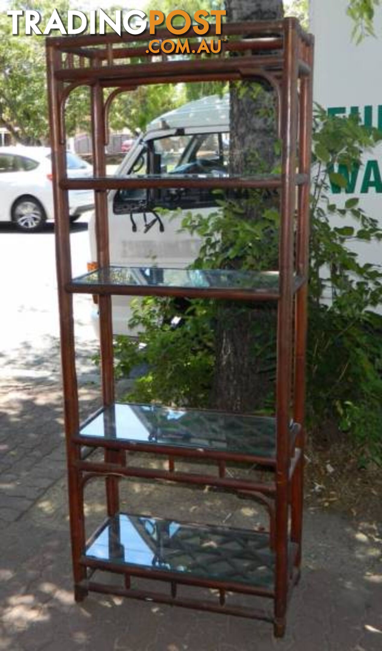 Lovely Cane Framed Glass Shelved Shelf