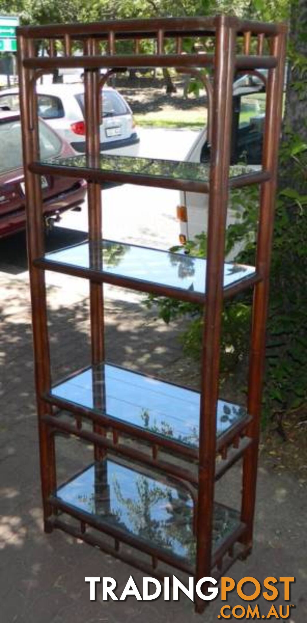 Lovely Cane Framed Glass Shelved Shelf