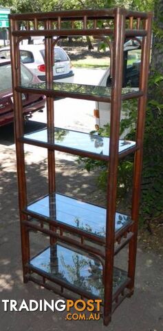 Lovely Cane Framed Glass Shelved Shelf