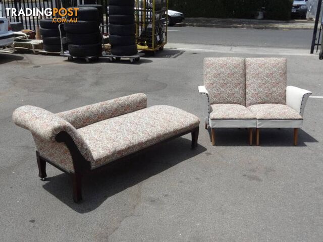 Vintage 1950's Chaise Lounge & Matching Fabric/Vinyl Armchairs