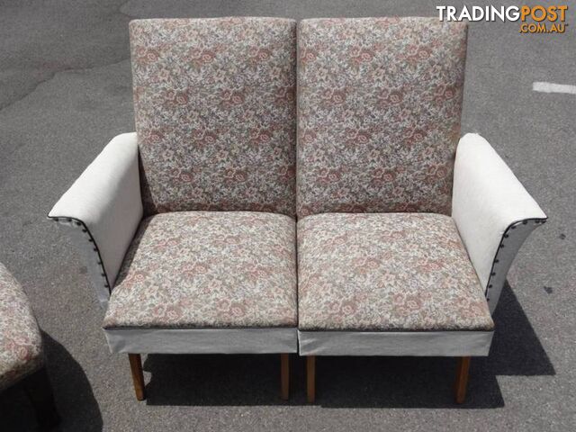 Vintage 1950's Chaise Lounge & Matching Fabric/Vinyl Armchairs