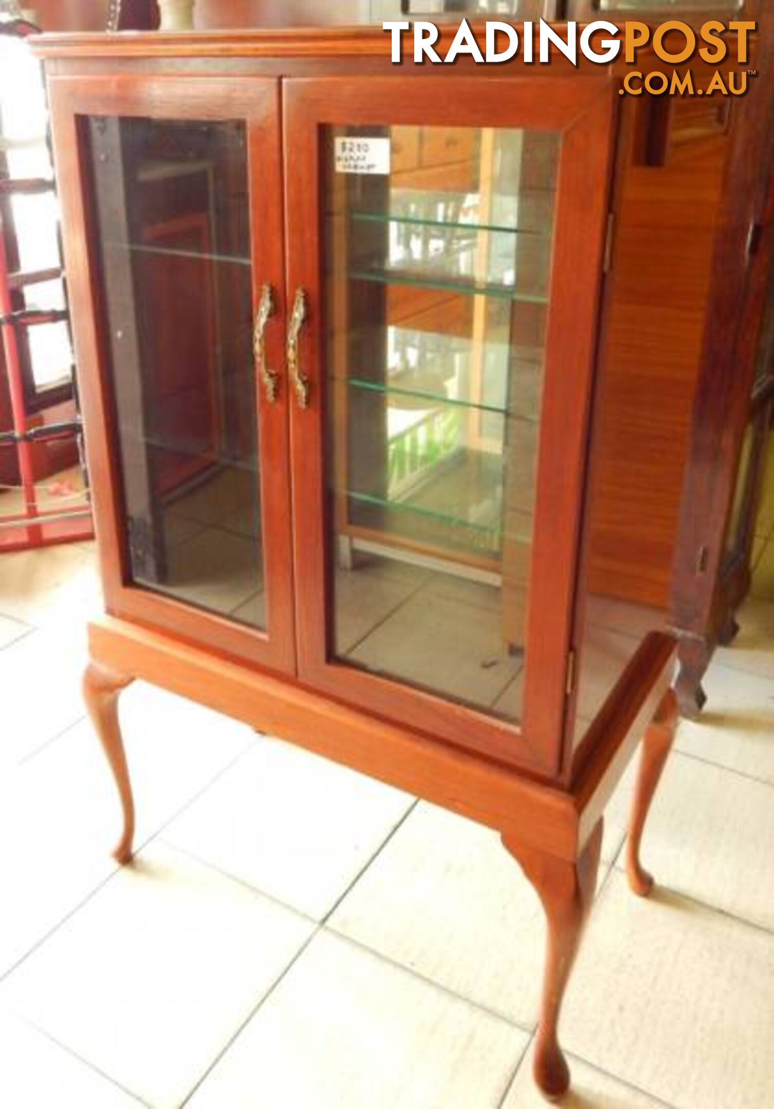 WOODEN DISPLAY CABINET GLASS FRONT QUEEN ANNE STYLE LEGS FAB!