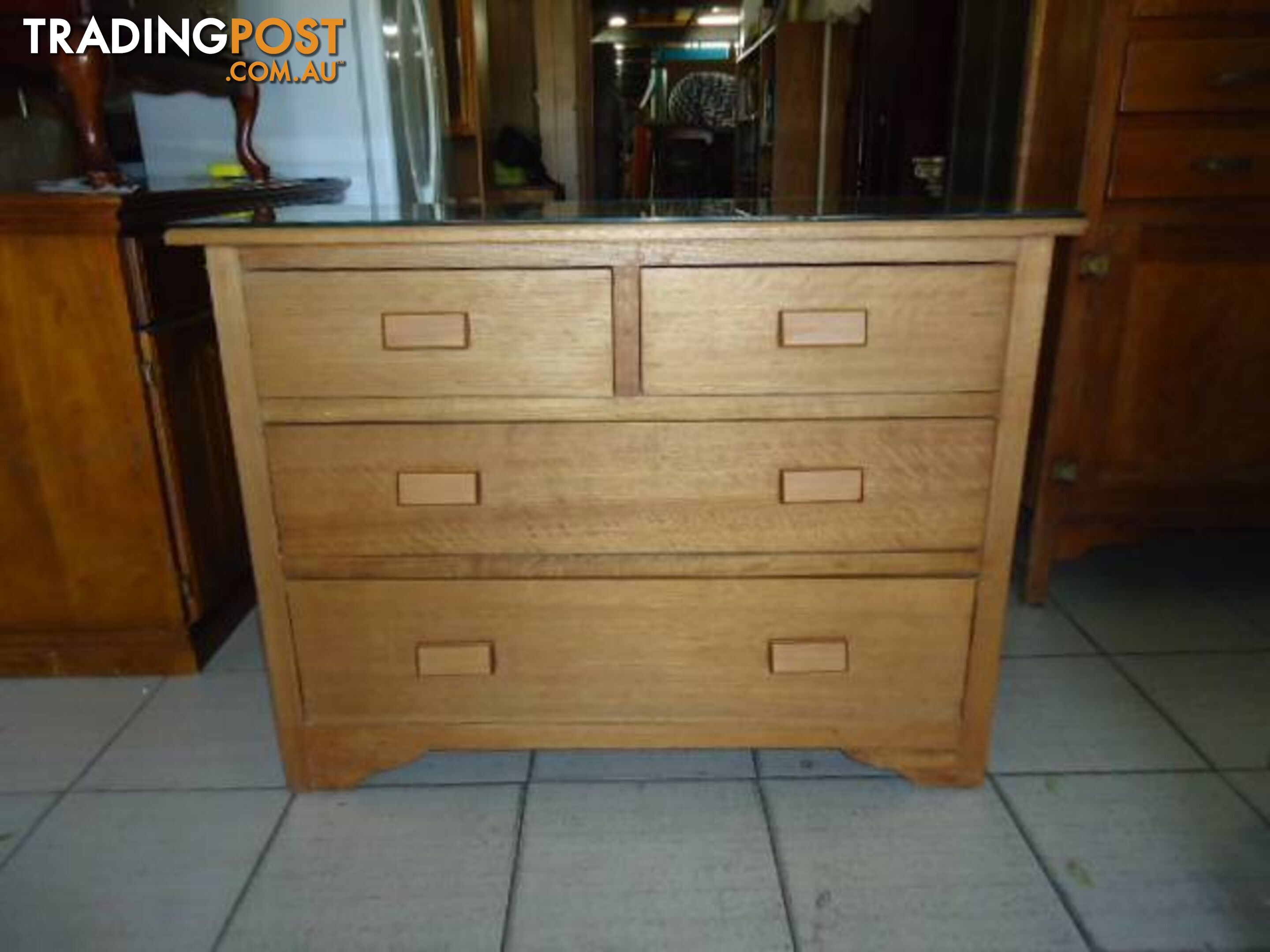 SOLID WOOD CHEST OF DRAWERS with GLASS COVER. GREAT CONDITION