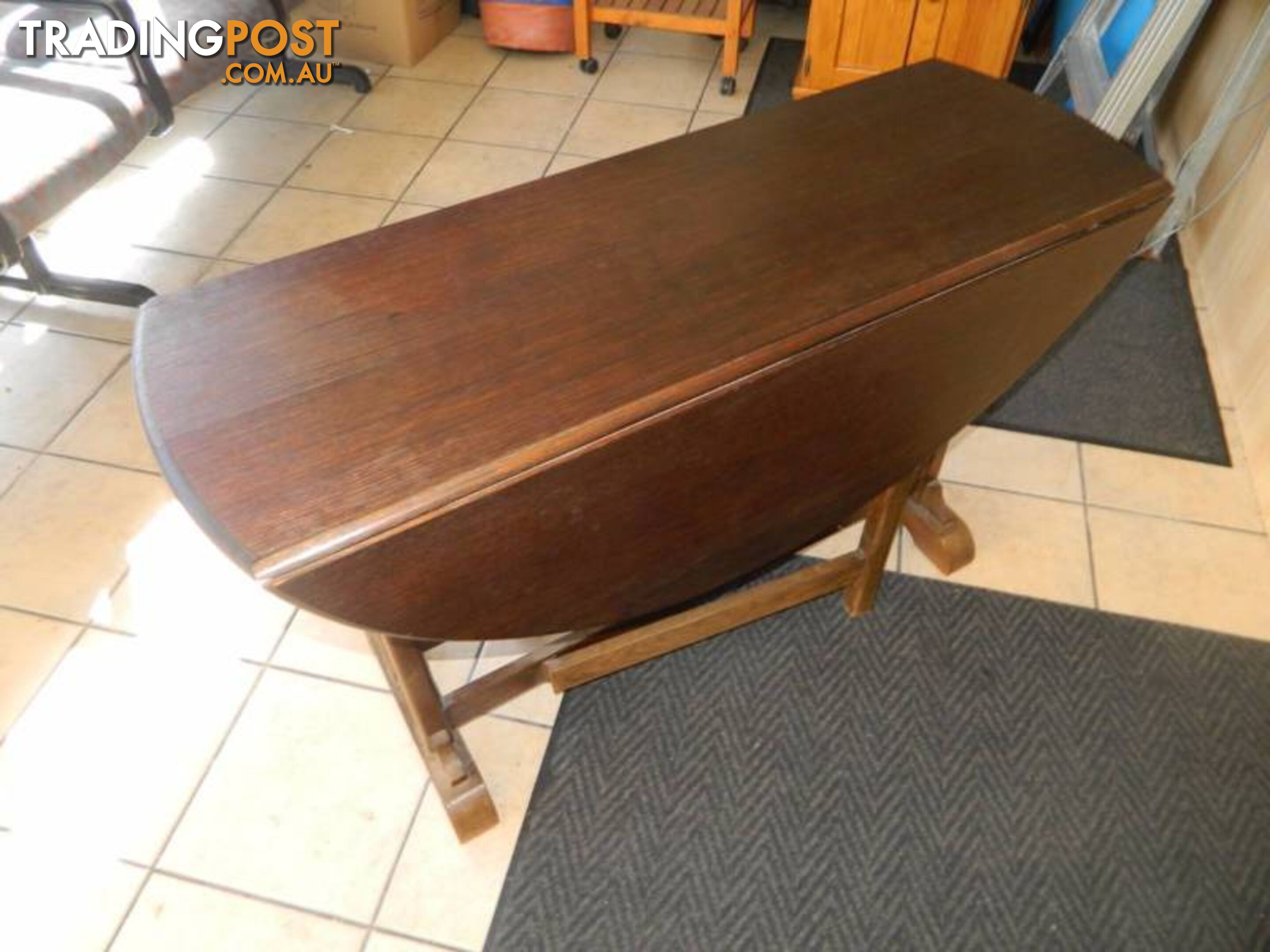 Antique Australian Oak Drop Side Round Top Table