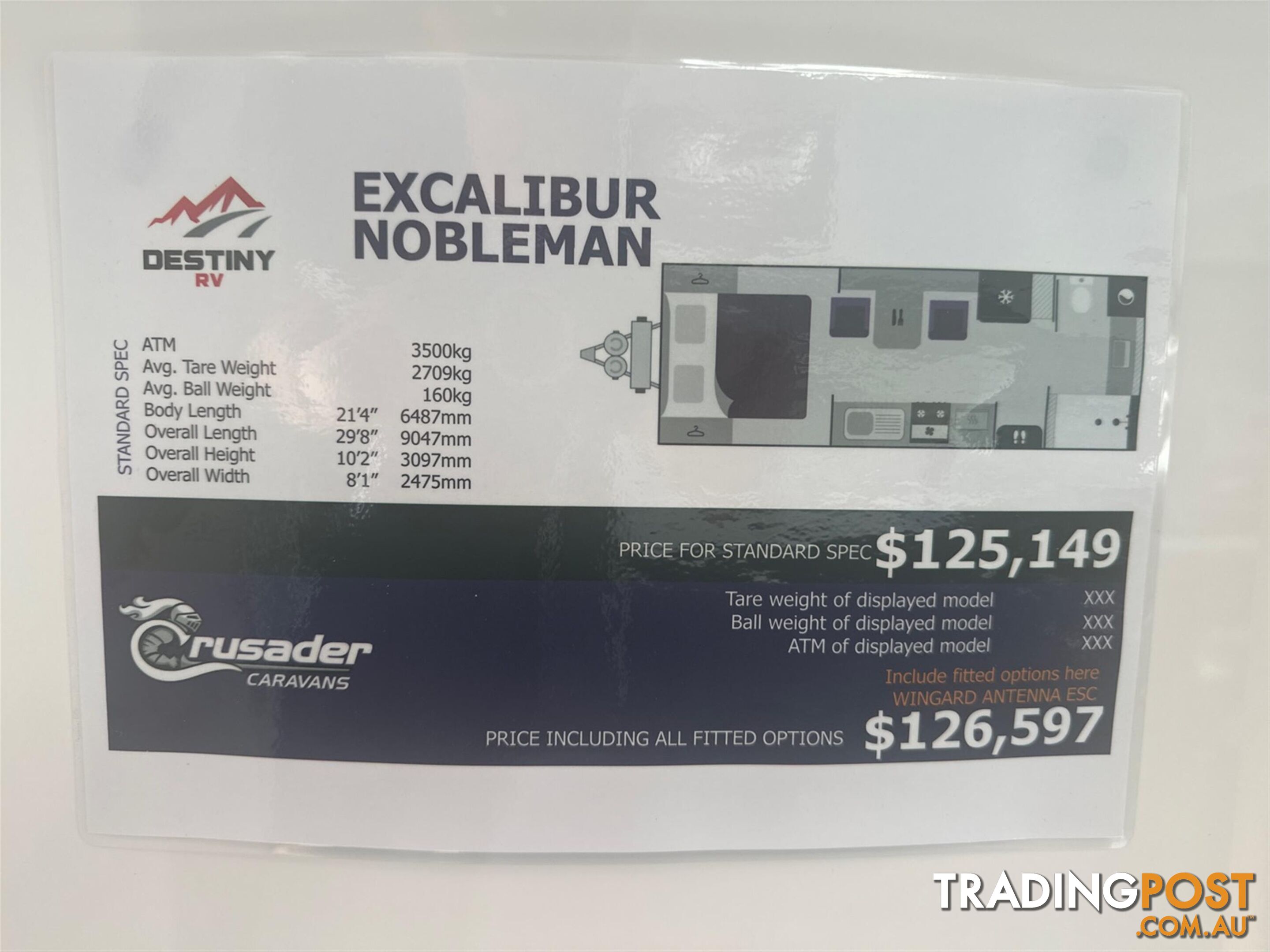 2024 CRUSADER CARAVANS EXCALIBUR CARAVAN NOBLEMAN RECLINERS M