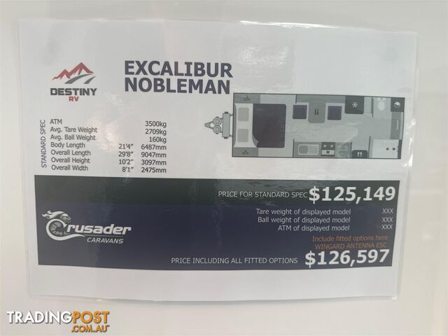 2024 CRUSADER CARAVANS EXCALIBUR CARAVAN NOBLEMAN RECLINERS M