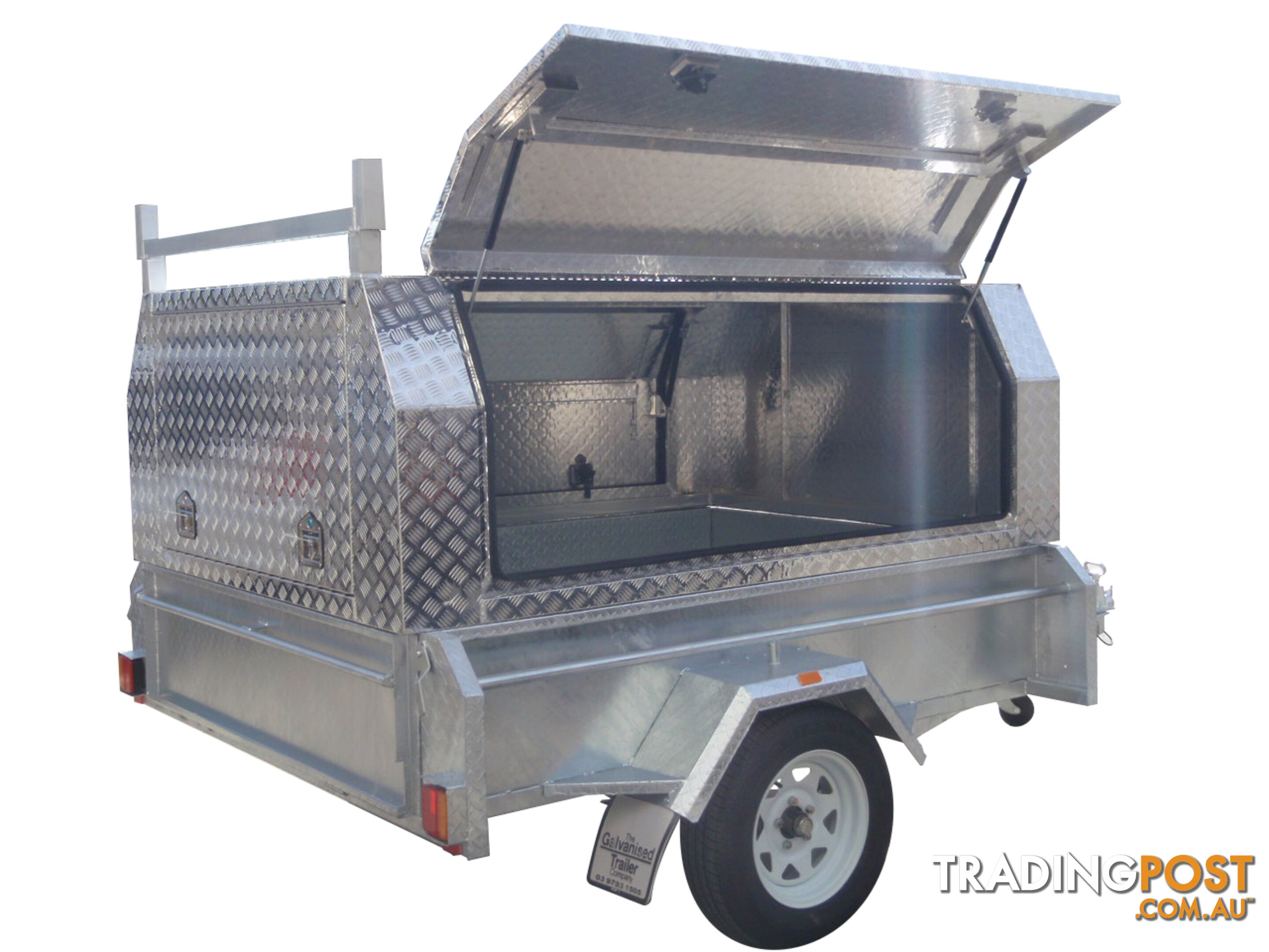 8x5 Single Axle With 410mm Deep Checker Plate Sides & Standard Aluminium Tradesman Canopy