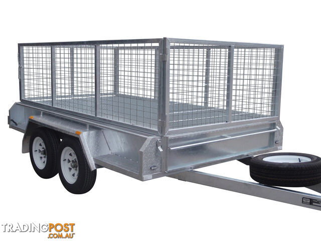 10x5 Tandem Heavy Duty Galvanised With 300mm Checker Plate Sides & 800mm Removable Mesh Cage Including Front & Rear Gates