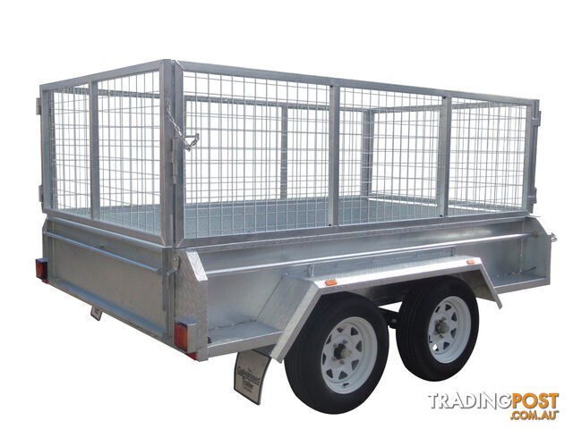 9x5 Tandem Heavy Duty Galvanised With 410mm Deep Checker Plate Sides & 800mm Removable Mesh Cage Including Front & Rear Gates