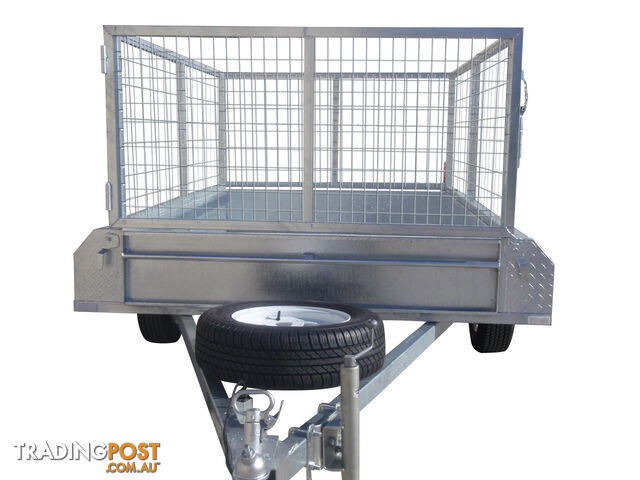 7X5 Single Axle Galvanised Heavy Duty With 800mm Removable Mesh Cage Including Front & Rear Gates