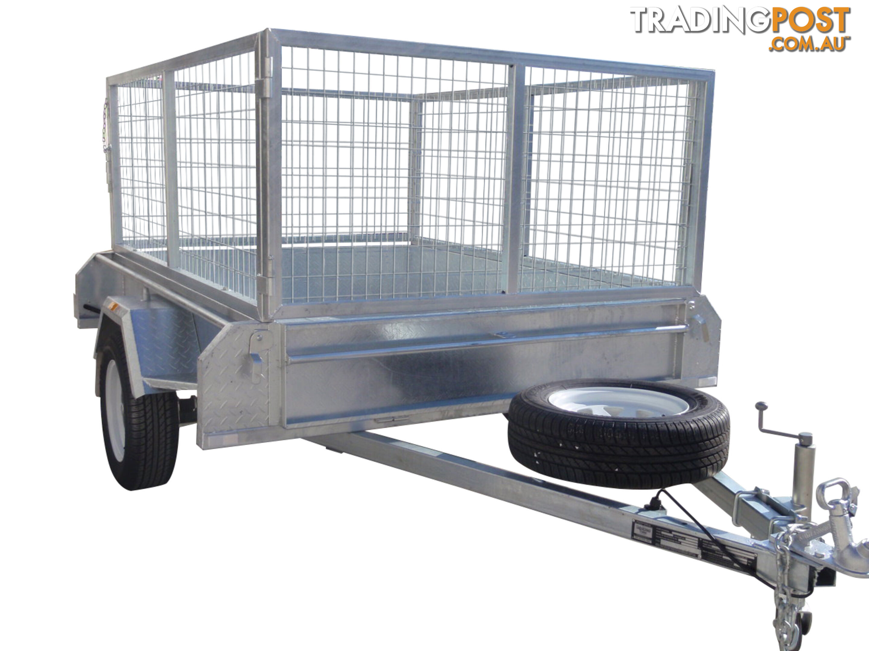 7X5 Single Axle Galvanised Heavy Duty With 800mm Removable Mesh Cage Including Front & Rear Gates