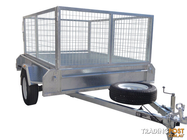 7X5 Single Axle Galvanised Heavy Duty With 800mm Removable Mesh Cage Including Front & Rear Gates