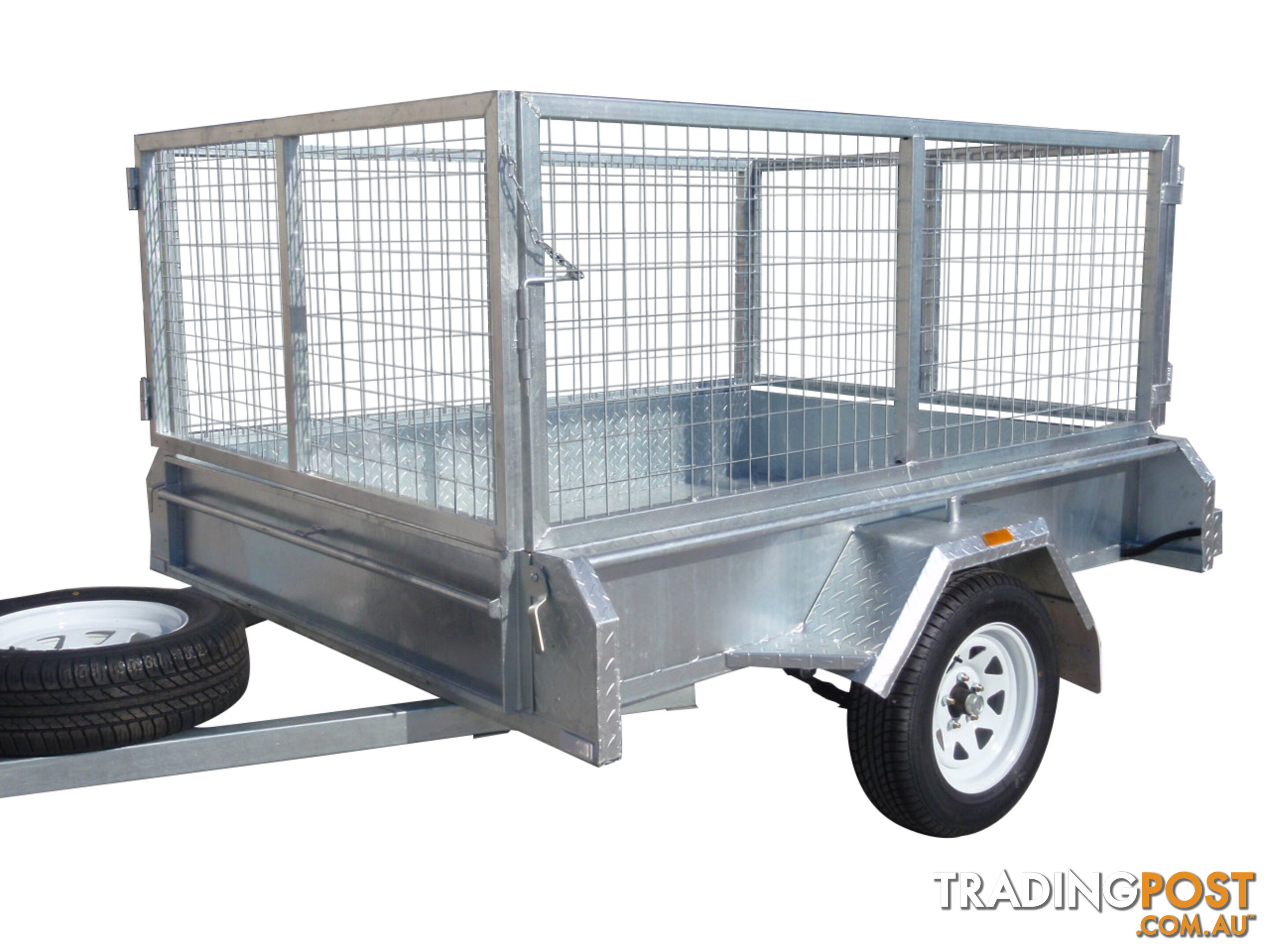 7X5 Single Axle Galvanised Heavy Duty With 800mm Removable Mesh Cage Including Front & Rear Gates