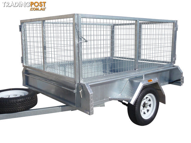 7X5 Single Axle Galvanised Heavy Duty With 800mm Removable Mesh Cage Including Front & Rear Gates