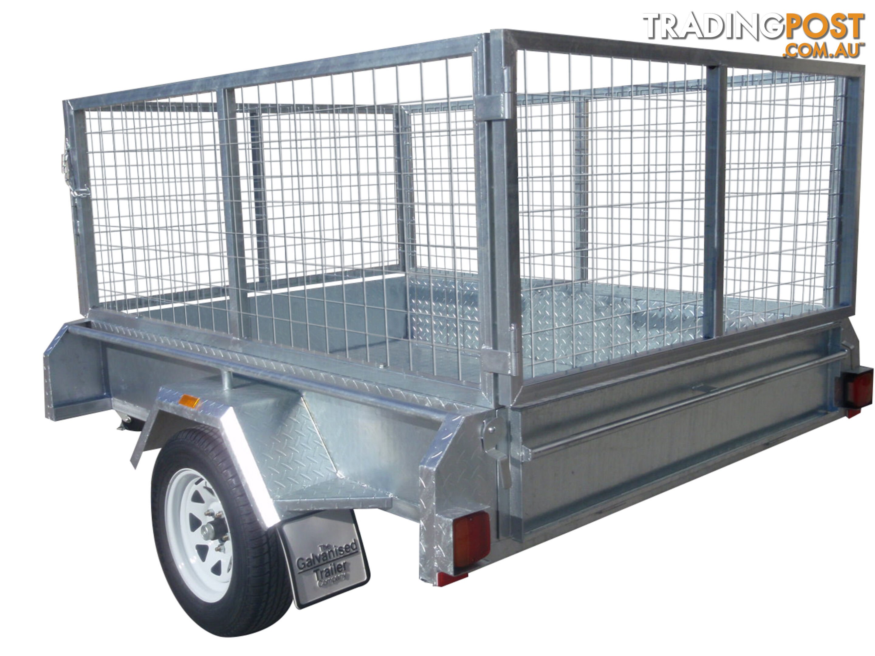 7X5 Single Axle Galvanised Heavy Duty With 800mm Removable Mesh Cage Including Front & Rear Gates