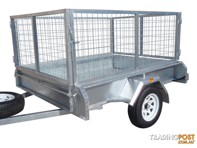 7X5 Single Axle Galvanised Heavy Duty With 800mm Removable Mesh Cage Including Front & Rear Gates