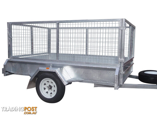 8x5 Single Axle Heavy Duty Galvanised With 800mm High Removable Mesh Cage Including Front & Rear Opening Gates