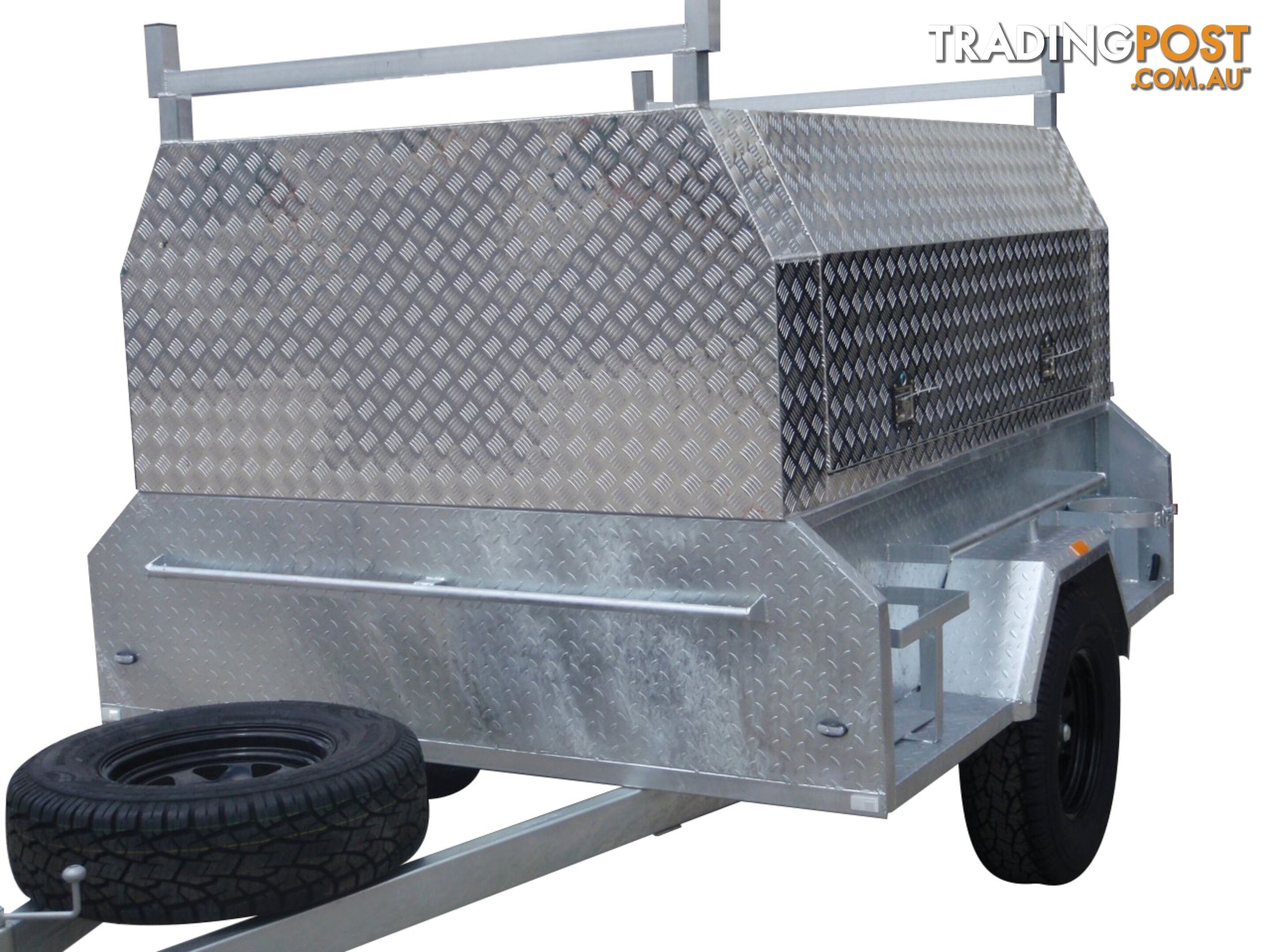 8x5 Tandem Galvanised With 410mm Deep Checker Plate Sides & Aluminium Jack Off Tradesman Canopy