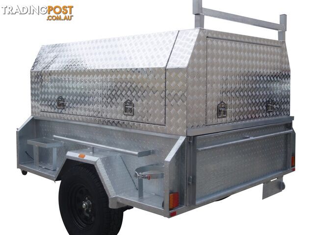 8x5 Tandem Galvanised With 410mm Deep Checker Plate Sides & Aluminium Jack Off Tradesman Canopy