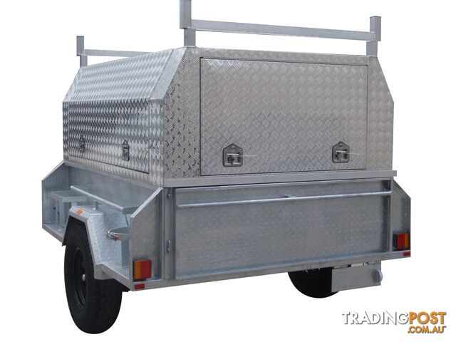 8x5 Tandem Galvanised With 410mm Deep Checker Plate Sides & Aluminium Jack Off Tradesman Canopy