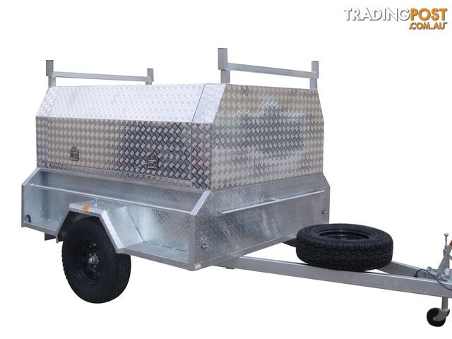 8x5 Tandem Galvanised With 410mm Deep Checker Plate Sides & Aluminium Jack Off Tradesman Canopy